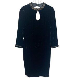 Vintage AJ Bari Black Velvet Dress Womens 8 Gold Trim Keyhole Back Witchy Goth